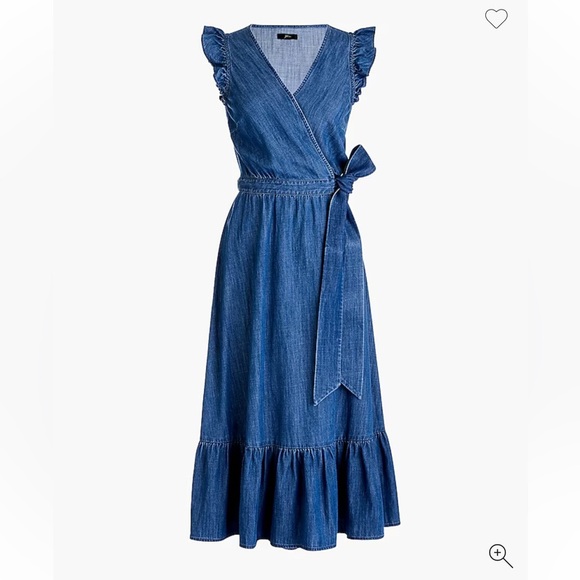 J. Crew Dresses & Skirts - J.Crew Chambray Wrap Midi Dress Flutter Sleeve Tie Waist Resortwear Boho Demim